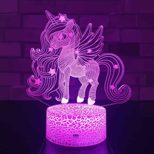Lampe licorne LED 3D rose illusion optique chambre enfant