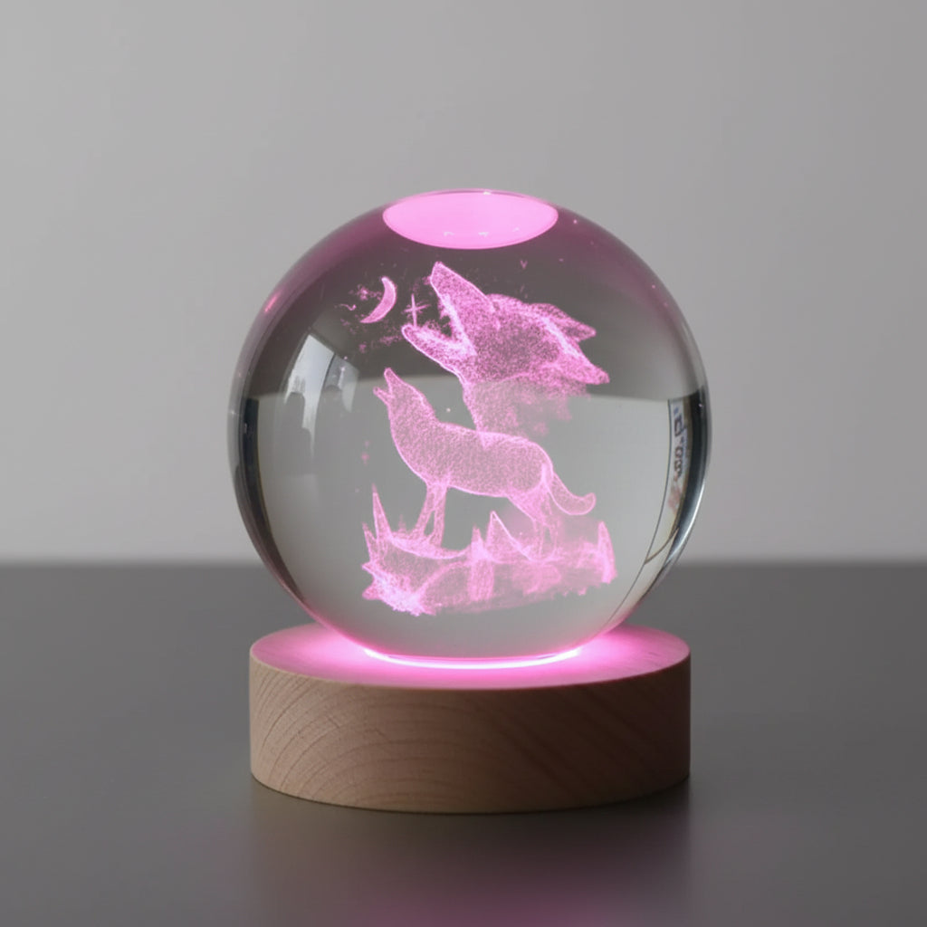 Lampe Loup Boule Verre Lumineuse 3D
