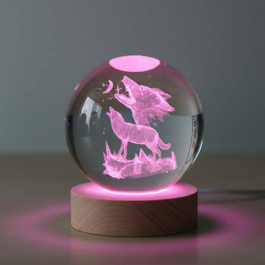 Lampe Loup Boule Verre Lumineuse 3D