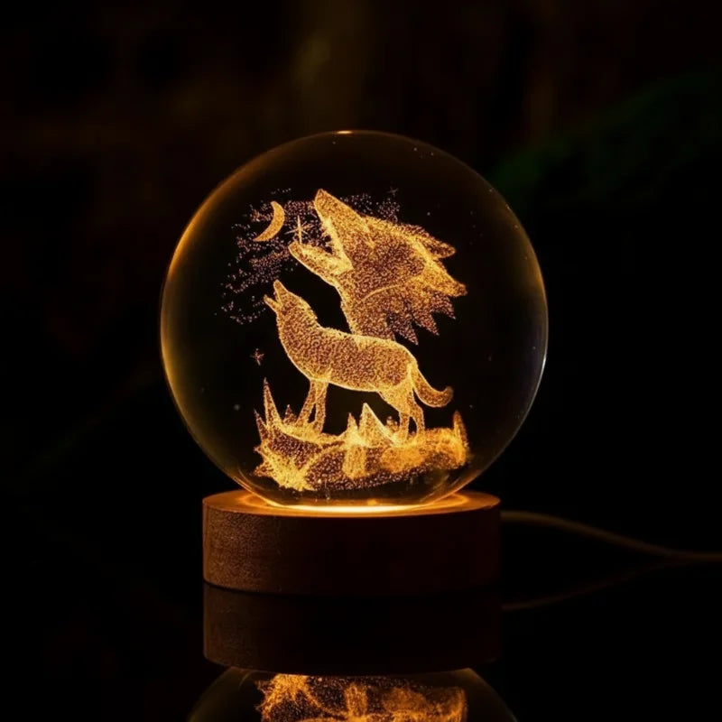 lampe loup 3D boule lumineuse cristal