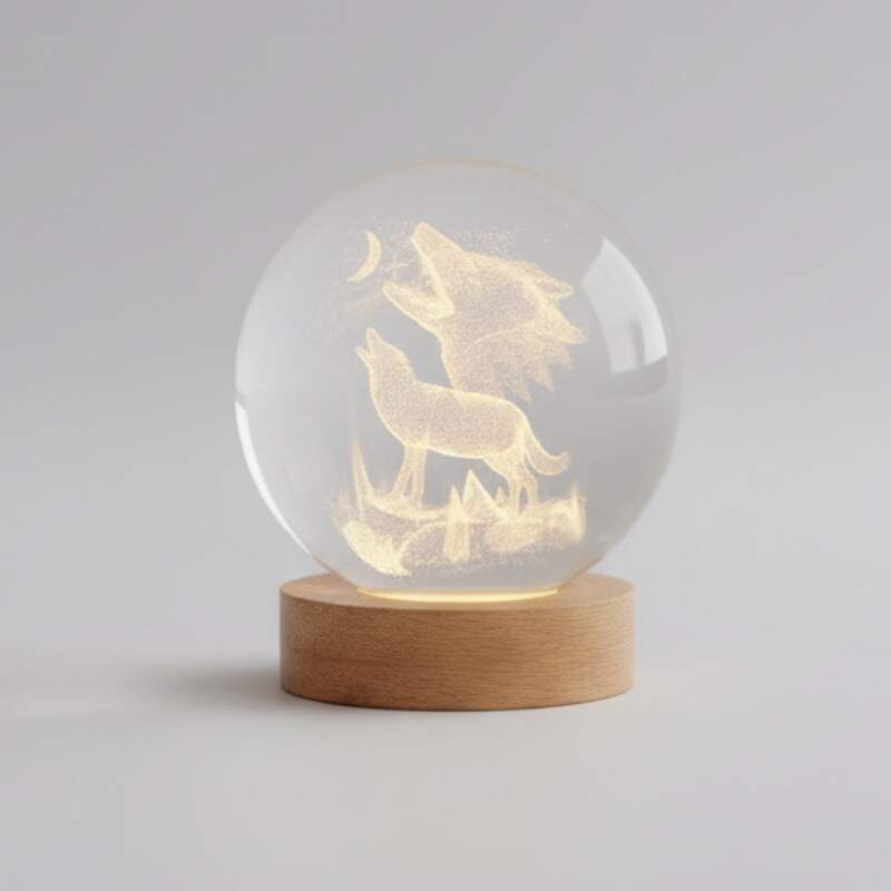 Lampe Loup Boule Crystal Lumineuse 3D