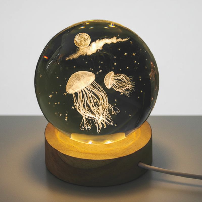 lampe méduse lumineuse cristal 3D veilleuse déco LED