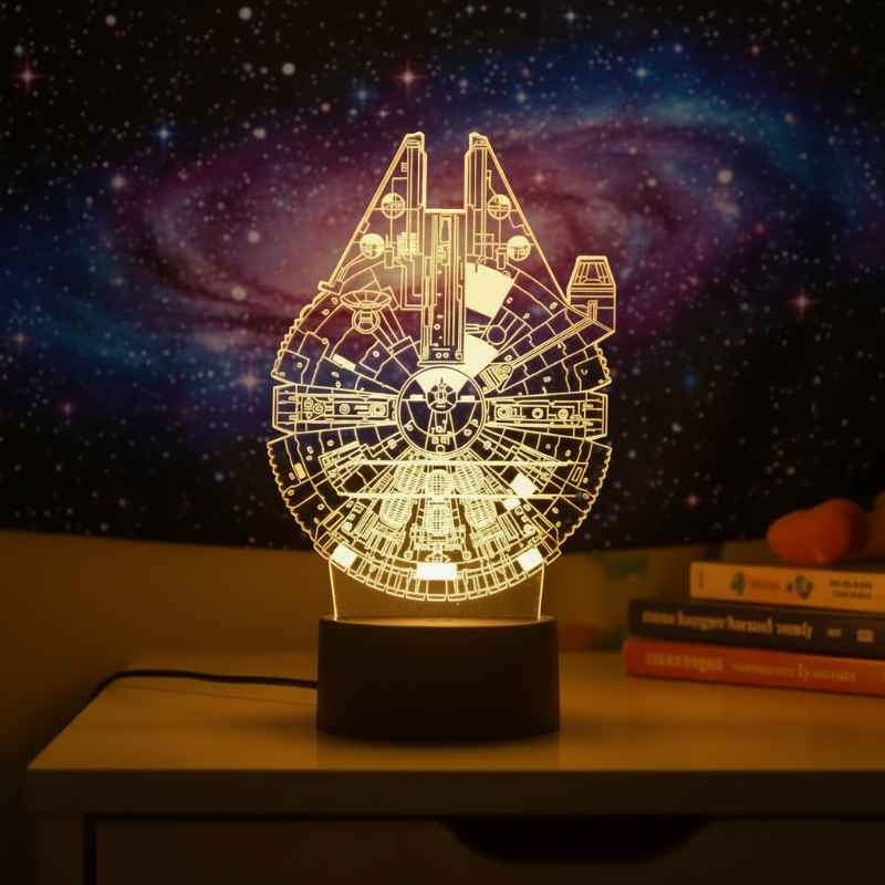 lampe 3D Millennium Falcon lumière blanche chaude ambiance cosy