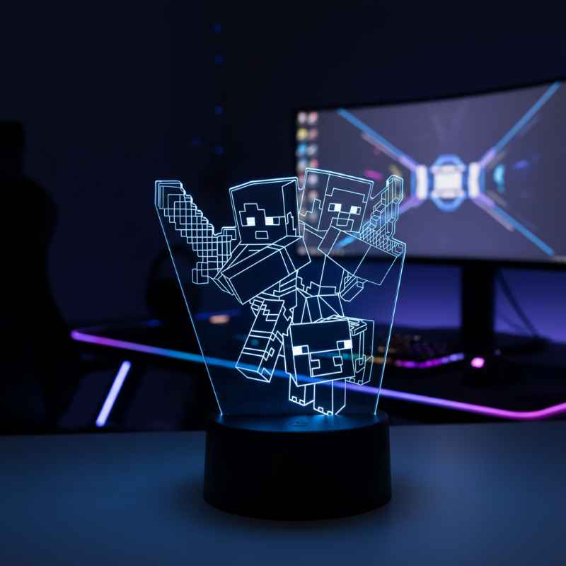 Setup gaming avec Lampe Minecraft 3D Bataille RGB