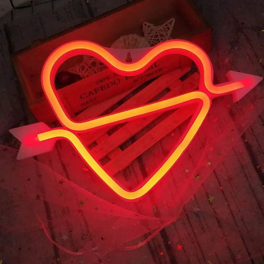 Lampe néon LED en forme de cœur rouge