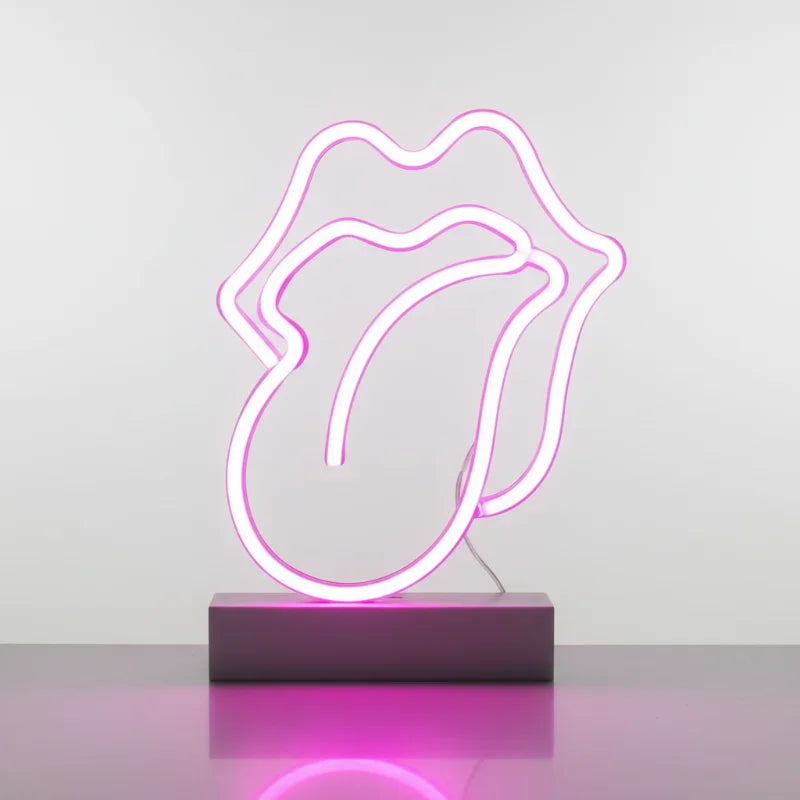 lampe néon mural tire la langue rose fun déco