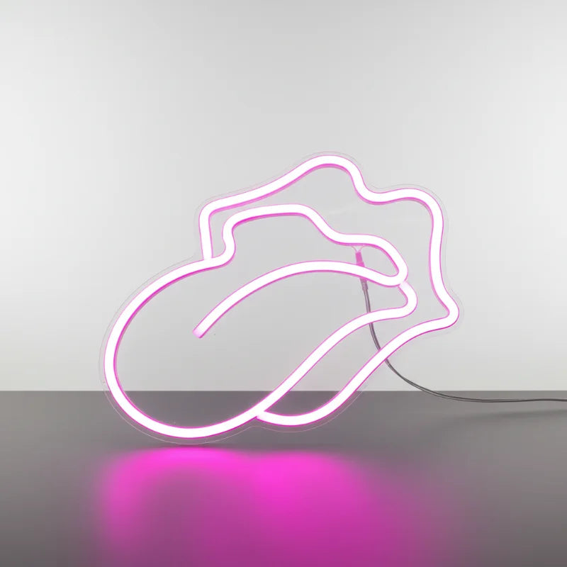 lampe néon fun tire la langue rose allumée