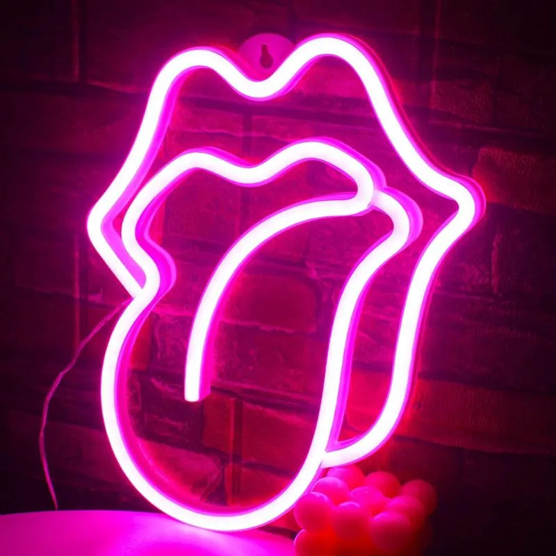 néon led tire la langue rose mural chambre moderne