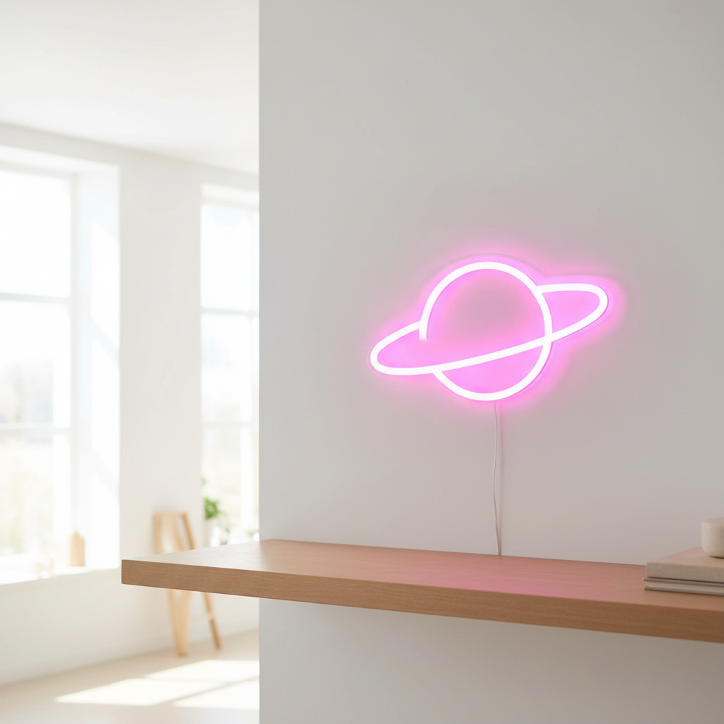 Lampe Neon Planete Rose Veilleuse de rêve