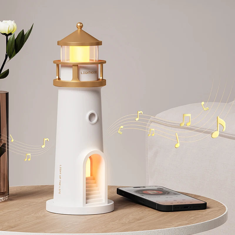 Lampe Phare Marin Projecteur Lune avec Bluetooth active sur le bureau