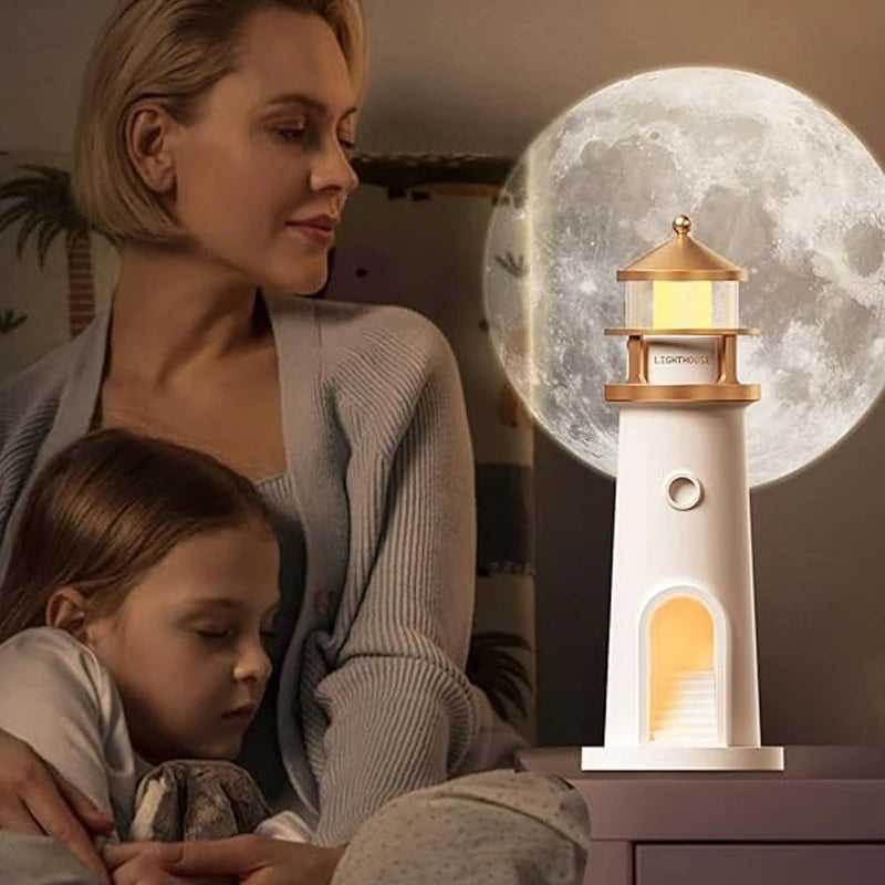 Lampe Phare Marin Projecteur Lune en mode veilleuse douce dans la chambre