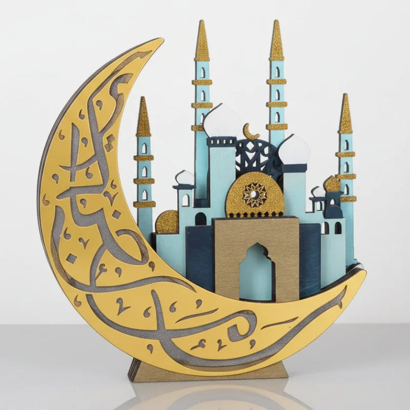 lampe ramadan bois led decoration lumineuse aïd mubarak doree