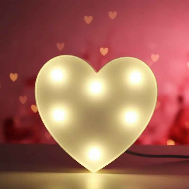 Lampe de chevet cœur allumée dans un décor cosy et apaisant