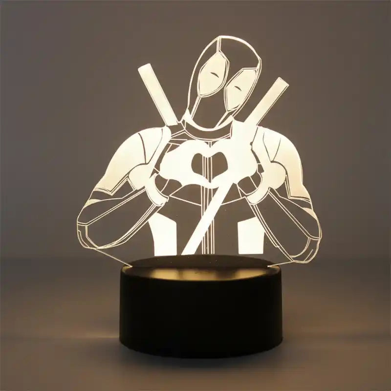 Lampe de table 3D Super-héros Amour Deadpool Veilleuse de rêve