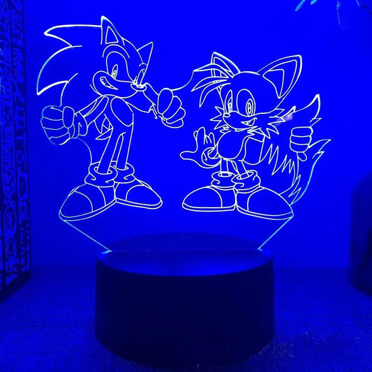 Lampe en Led 3D Sonic et Tails - Veilleuse de rêve 