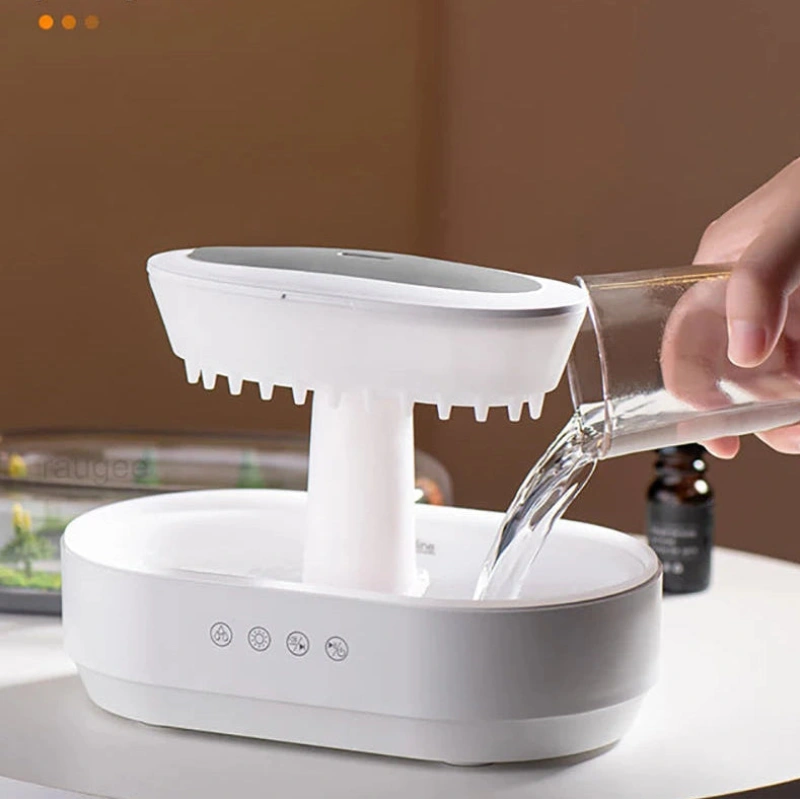 Lampe humidificateur nuage arbre LED 7 couleurs effet brume pluie