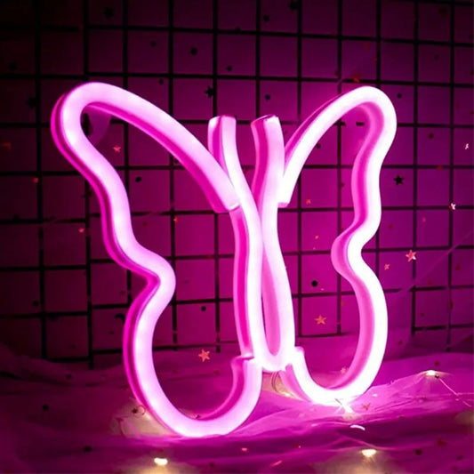 Lampe néon à LED en forme de papillon rose