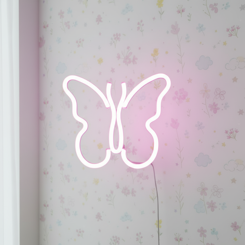 Lampes Papillon Neon Rose Veilleuse de rêve