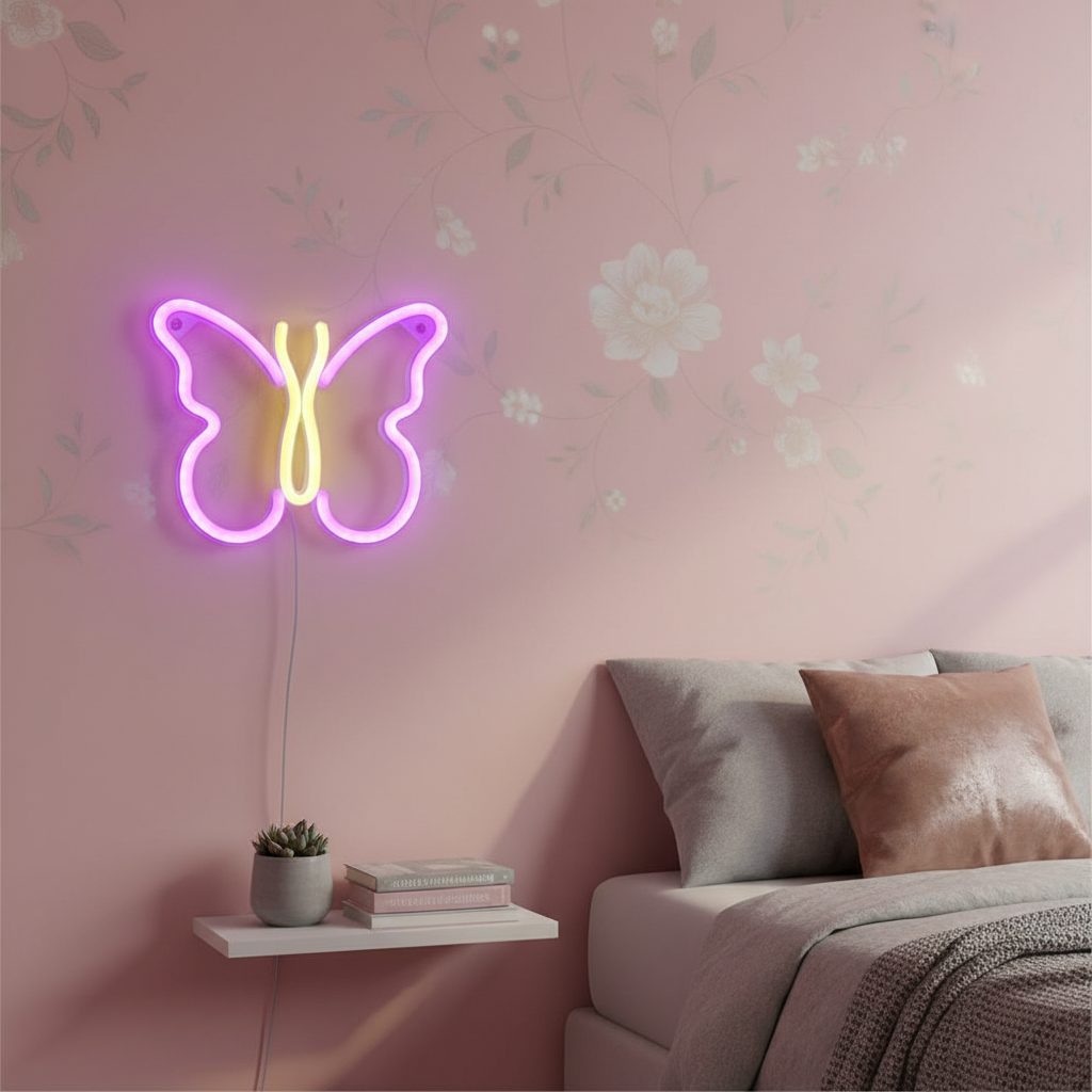 Lampes Papillon Neon Rose Jaune Veilleuse de rêve