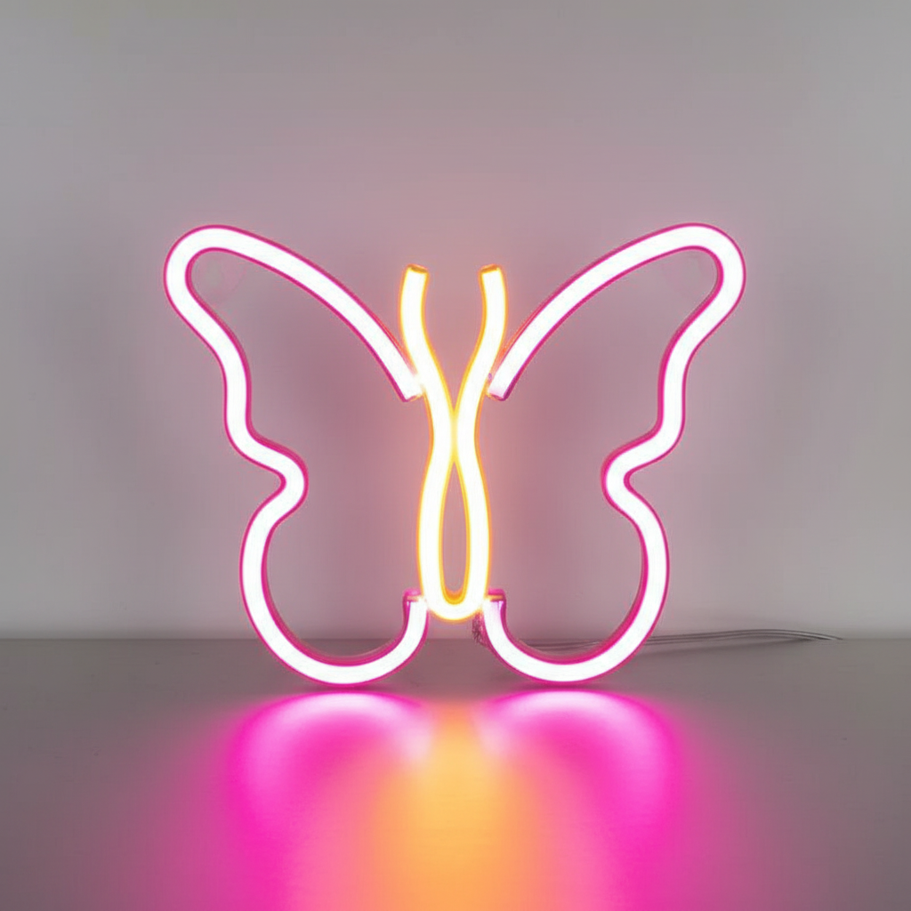 Lampes Papillon Neon Rose Jaune Veilleuse de rêve