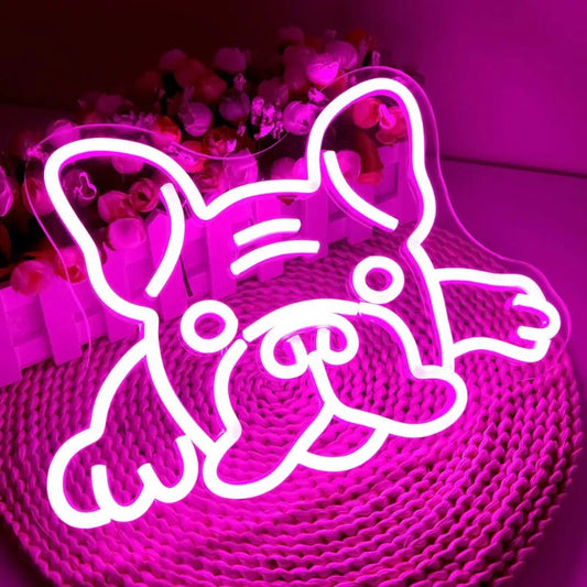 déco bouledogue français neon murale rose allumer