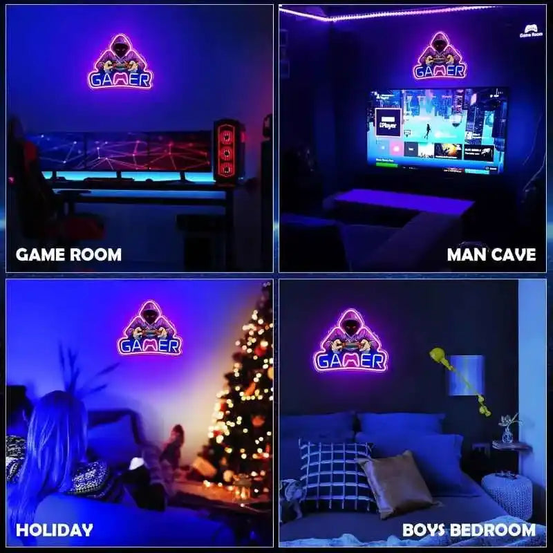 Néon Gaming Room allumé mur gaming setup PC streamer esport RGB