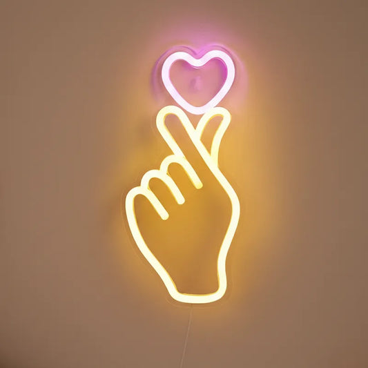 Enseigne néon coréenne coeur doigt