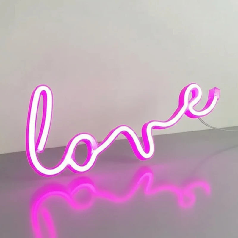néon led love rose mural décoratif lumineux cœur rose