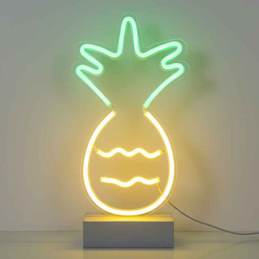 Néon lumineux mural ananas décoratif jaune vif en forme de fruit tropical