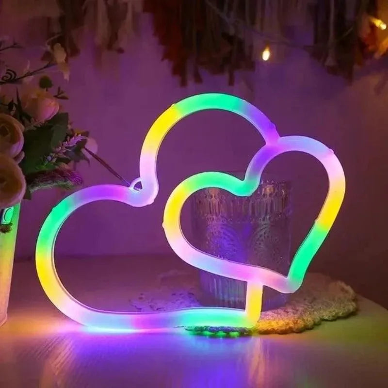 Neon Murale Led Double Coeur Multicouleur
