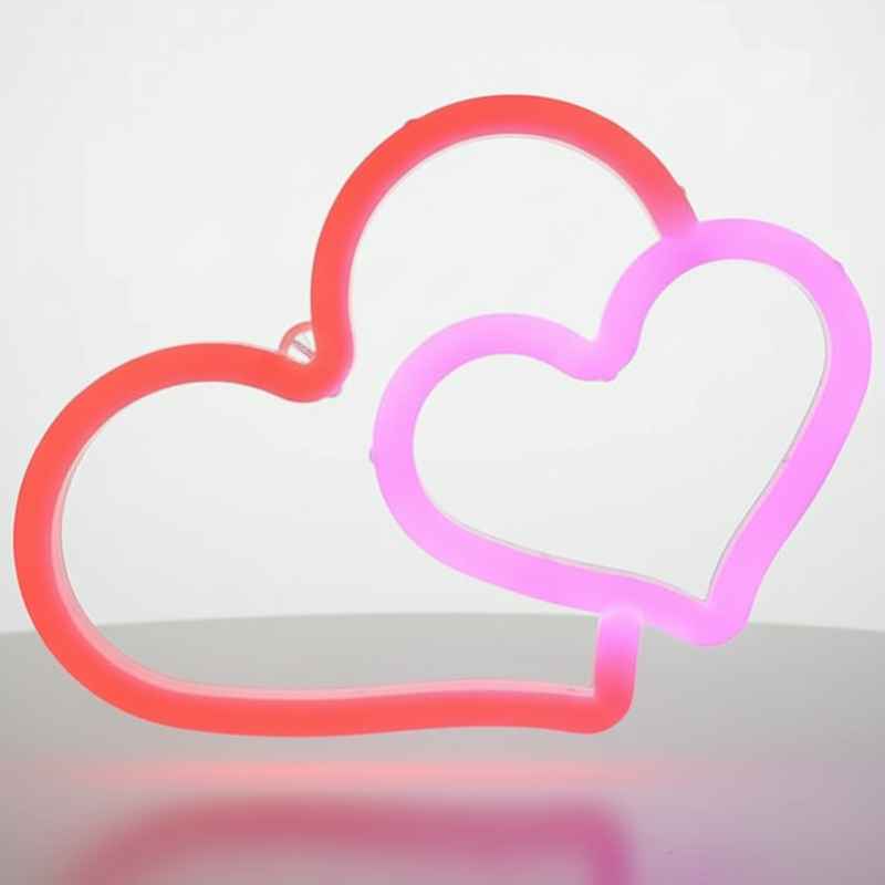 Néon à Led Forme Double Cœur Rose – Ambiance Murale Romantique