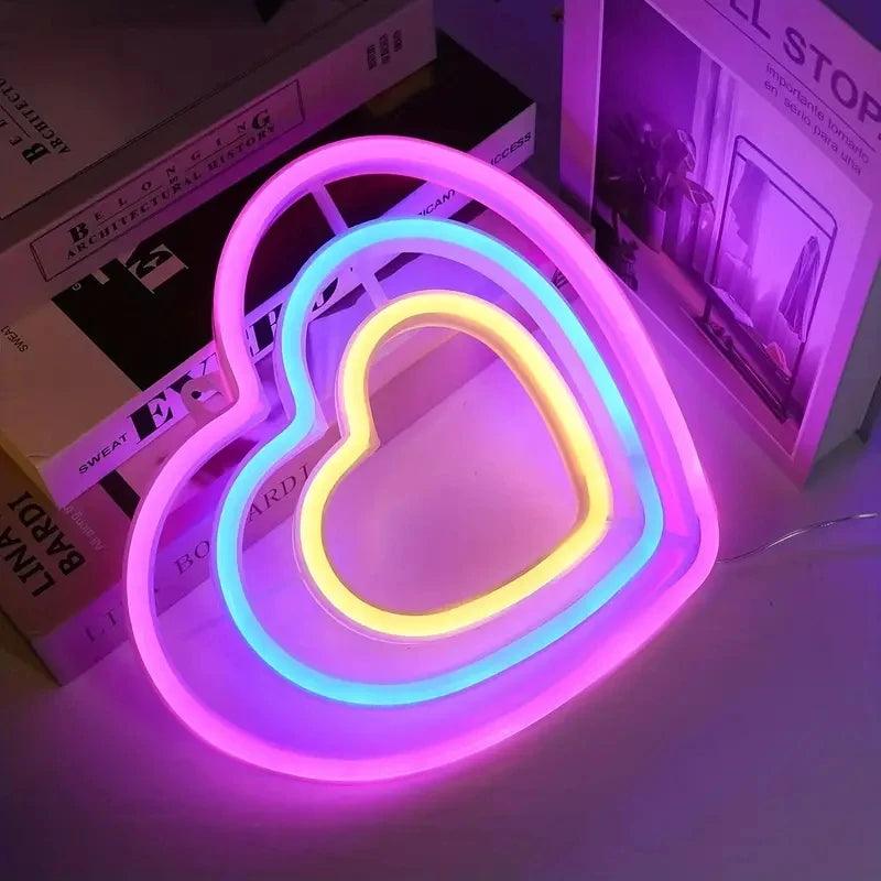 Neon Mural Double Coeur