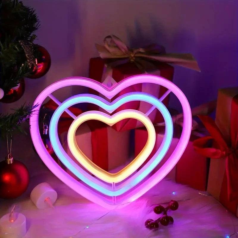 Neon Mural Double Coeur Multicouleur