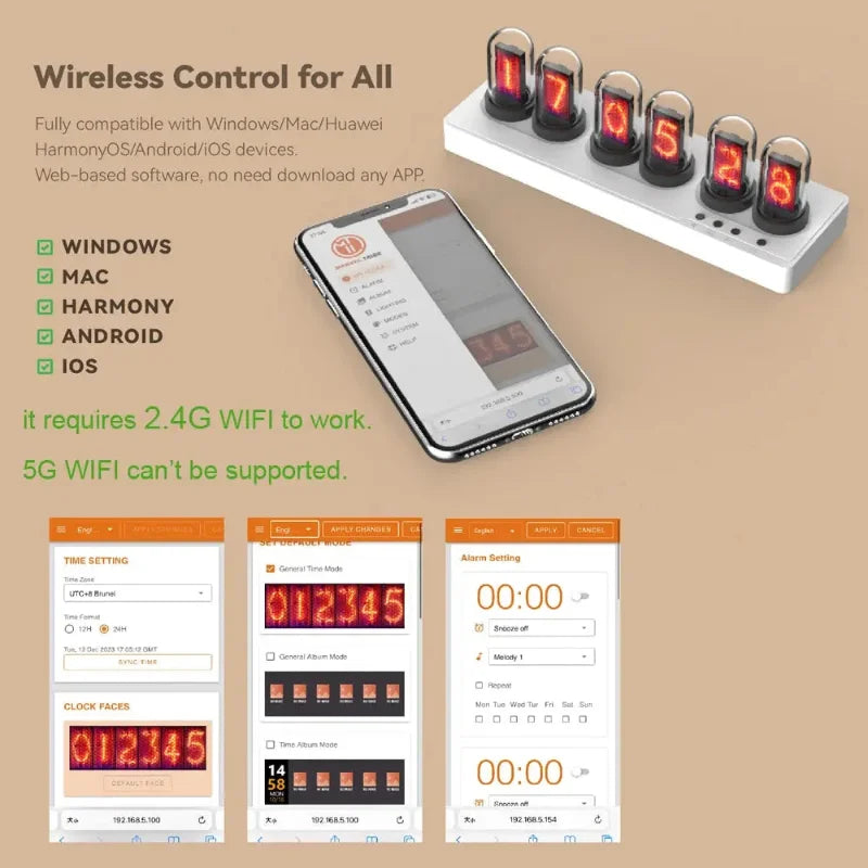 Nixie clock réveil WiFi app contrôle smartphone