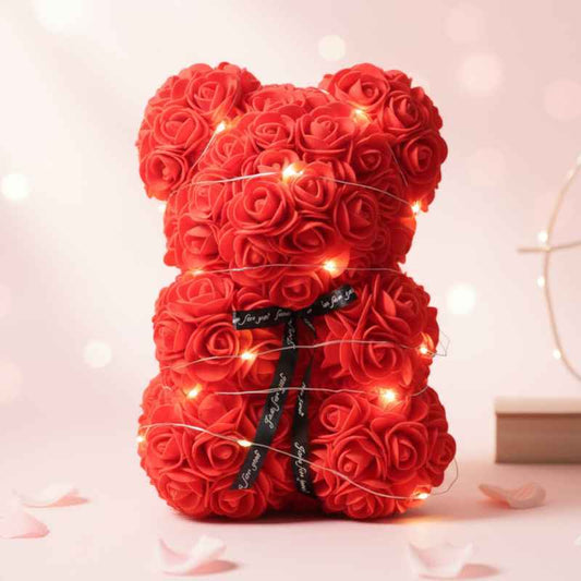 Peluche nounours en rose éternelle lumineux, éclairage apaisant pour chambre enfant ou adultes.