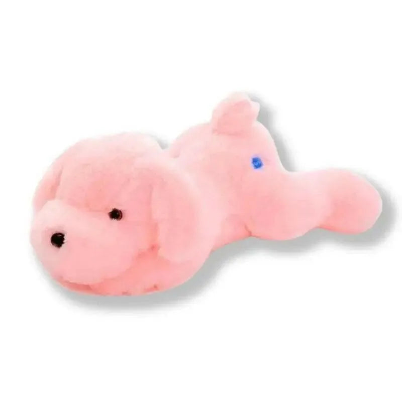 Chien peluche lumineux rose fond blanc