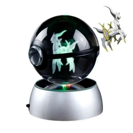 Pokéball Lumineuse en Cristal Pokémon Arceus Fond Blanc