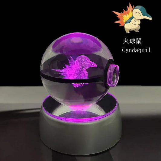 Pokéball Lumineuse en Cristal Pokemon Cyndaquil