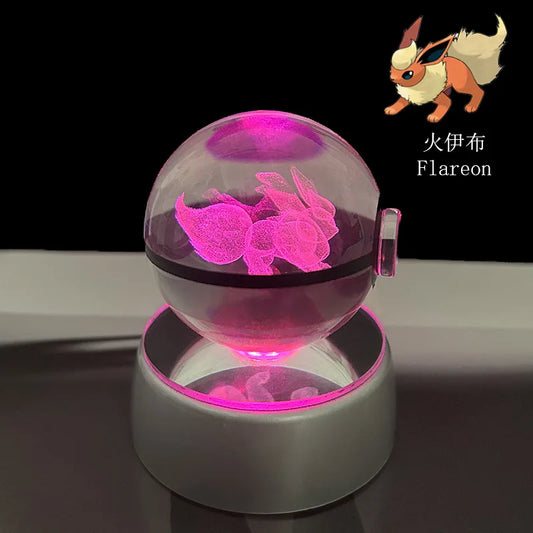 Pokeball Lumineuse en Cristal Pokemon Flareon