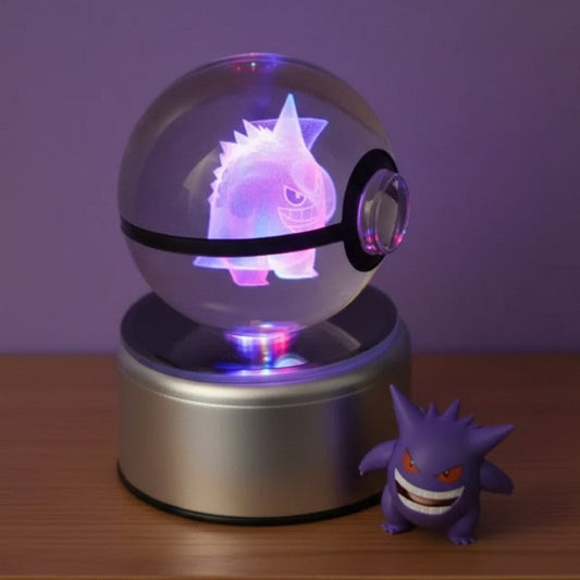 Pokeball lumineuse cristal Gengar allumée effet 3D