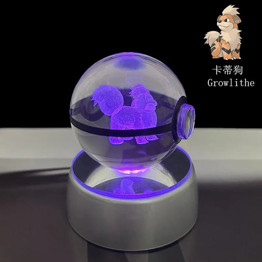 Pokeball Lumineuse en Cristal Pokemon Growlithe