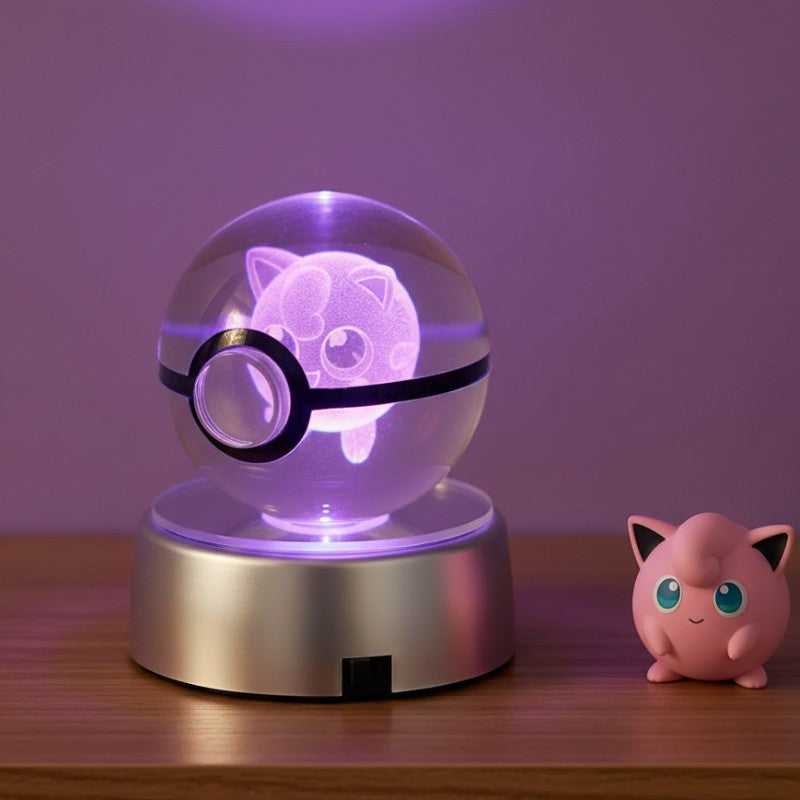 Pokeball veilleuse cristal Jigglypuff lumière LED allumée