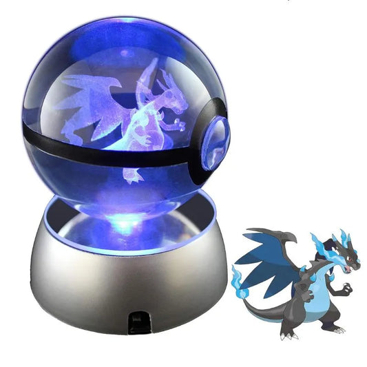 Mega Charizard X Large Crystal Pokeball Fond Blanc