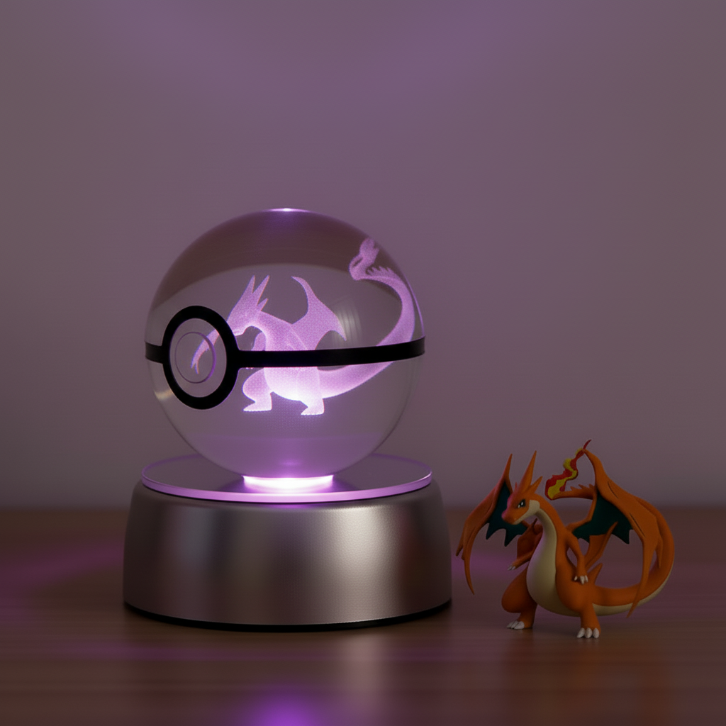 Pokéball Lumineuse Cristal Mega Charizard Y Veilleuse de rêve