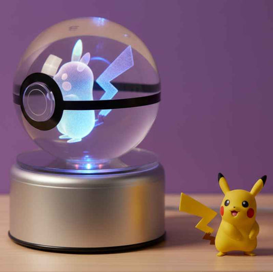 Pokeball lumineuse cristal Pikachu éclairée effet 3D