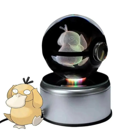 Lampe Pokeball Lumineuse Cristal Psykokwak Fond Blanc