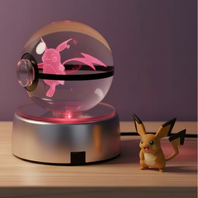 Pokeball lumineuse cristal Raichu effet LED allumé