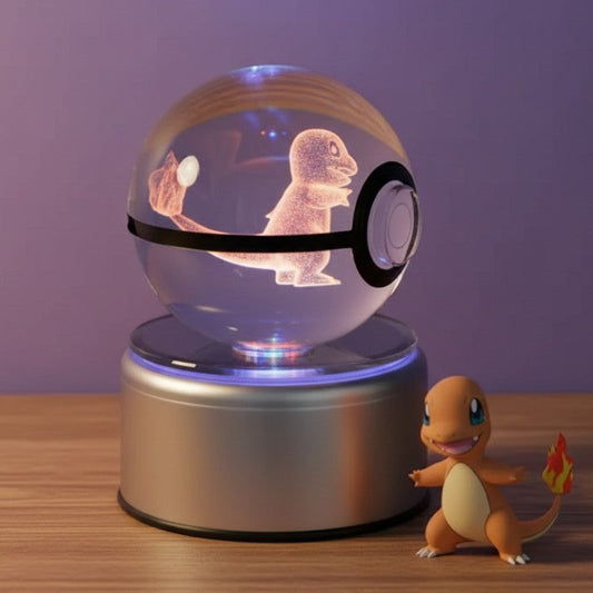 Pokeball lumineuse cristal Salamèche effet LED allumé