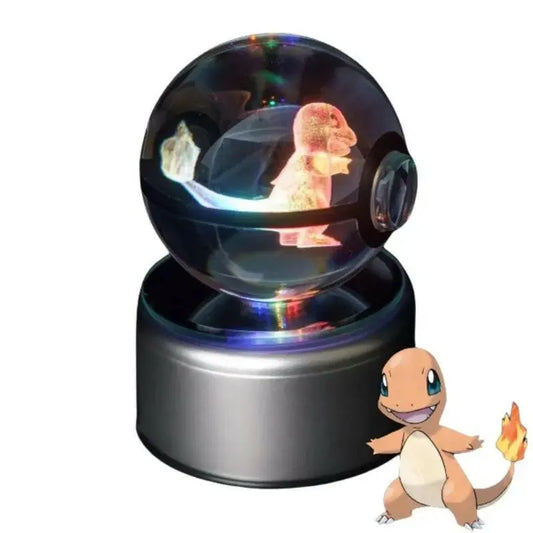 Veilleuse Pokeball Lumineuse Cristal Charmander Fond Blanc