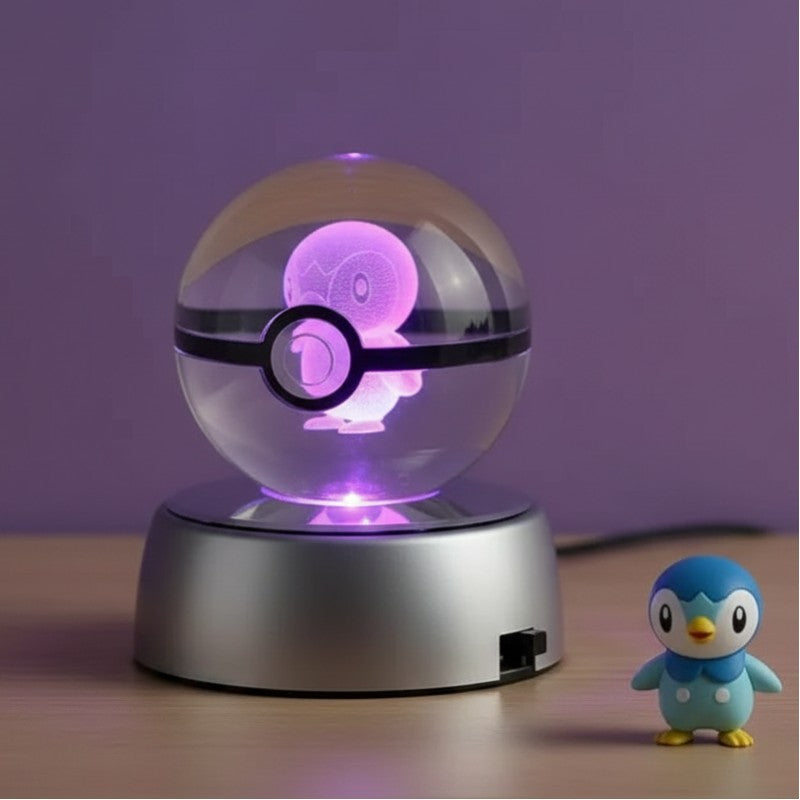 Pokeball lumineuse cristal Tiplouf Pokémon LED allumée
